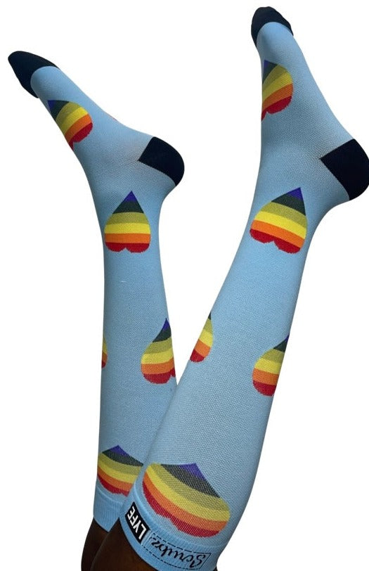 S-19 Blue Sock Rainbow Heart